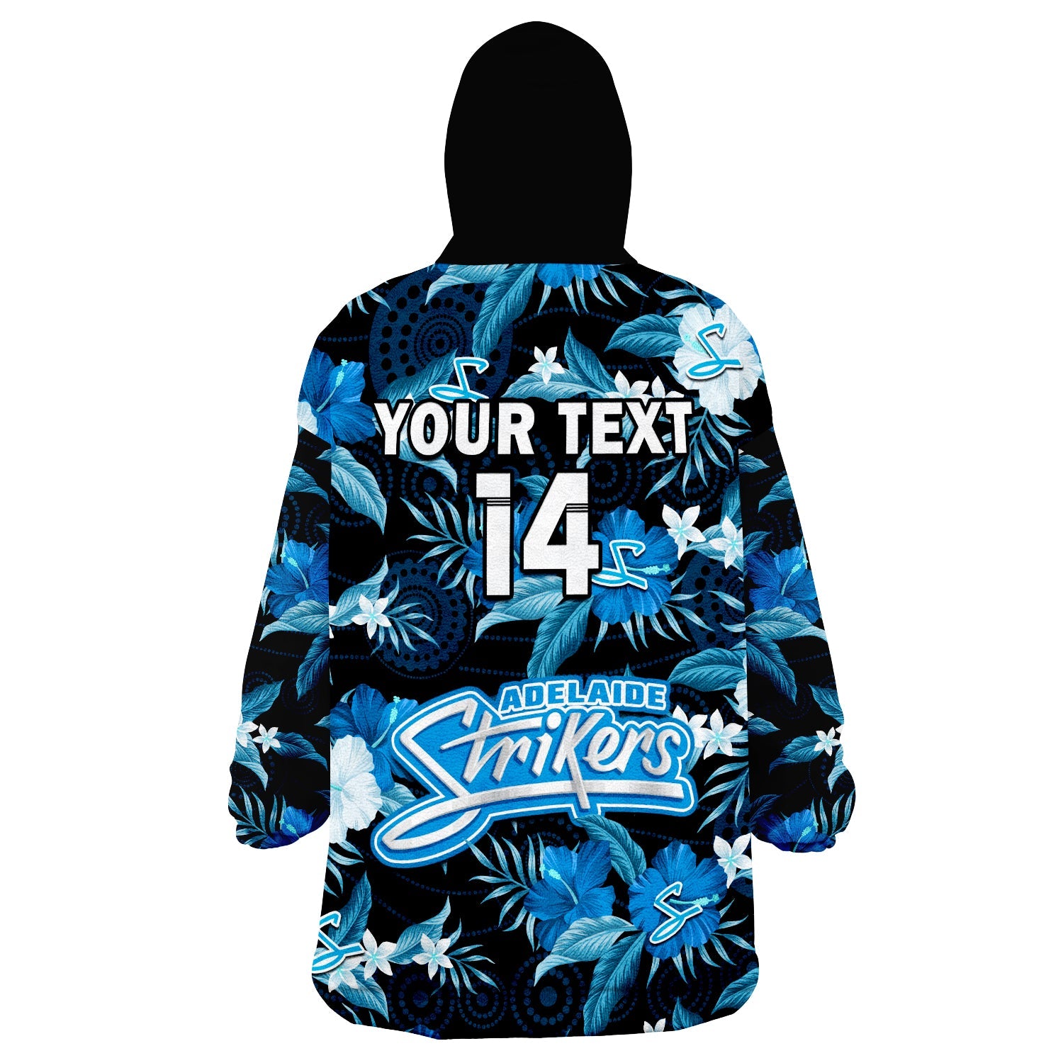 custom-text-and-number-adelaide-strikers-cricket-wearable-blanket-hoodie-aboriginal-art-mix-tropical-flowers