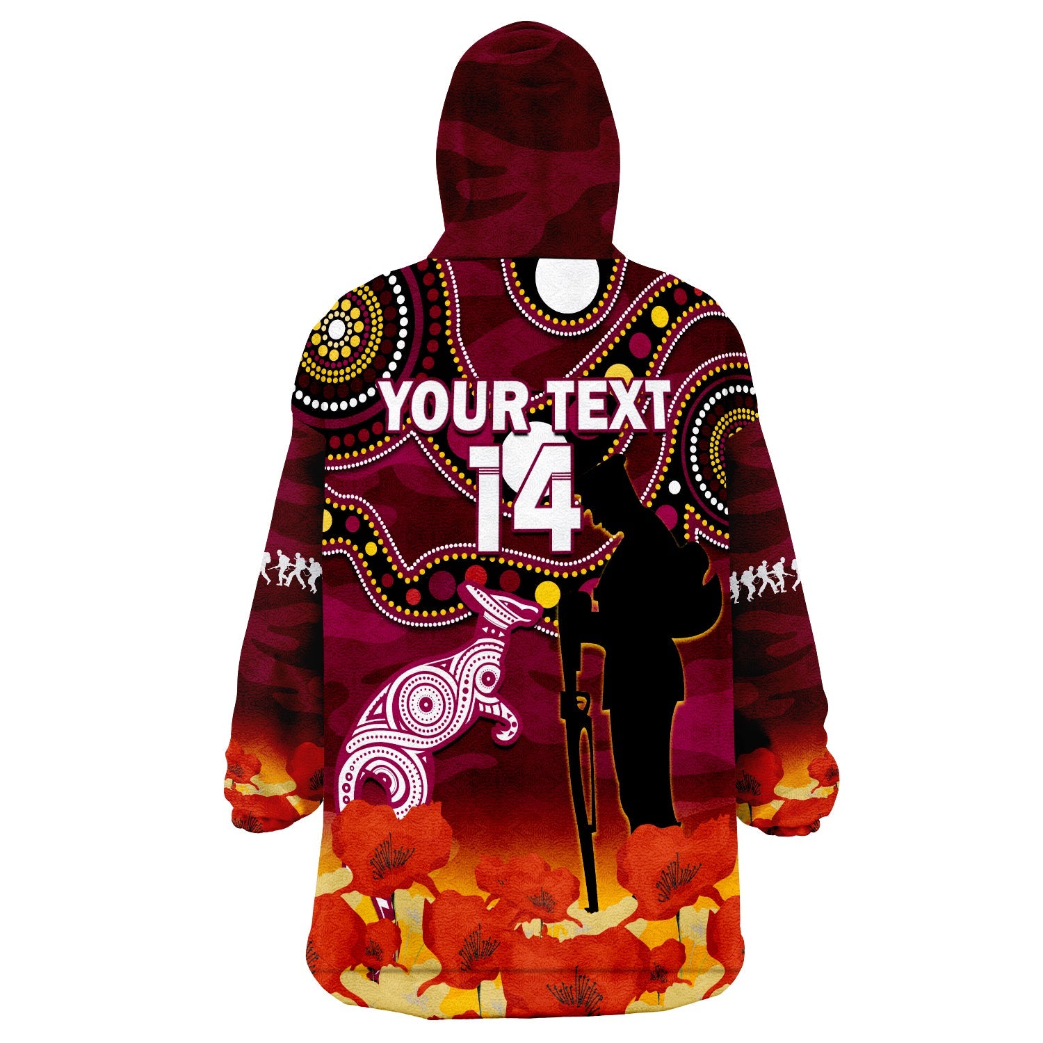 custom-text-and-number-maroons-rugby-anzac-2023-wearable-blanket-hoodie-qld-aboriginal-mix-poppy-camouflage