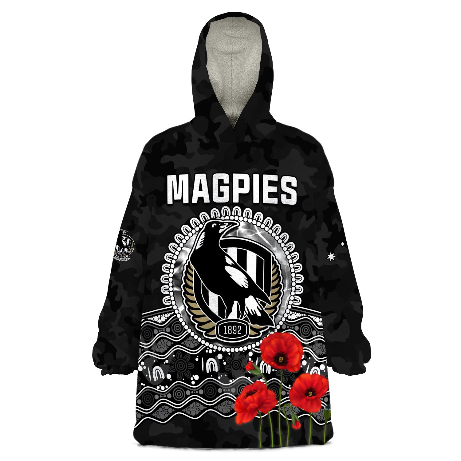 custom-text-and-number-magpies-football-anzac-day-wearable-blanket-hoodie-speical-poppy-mix-aboriginal