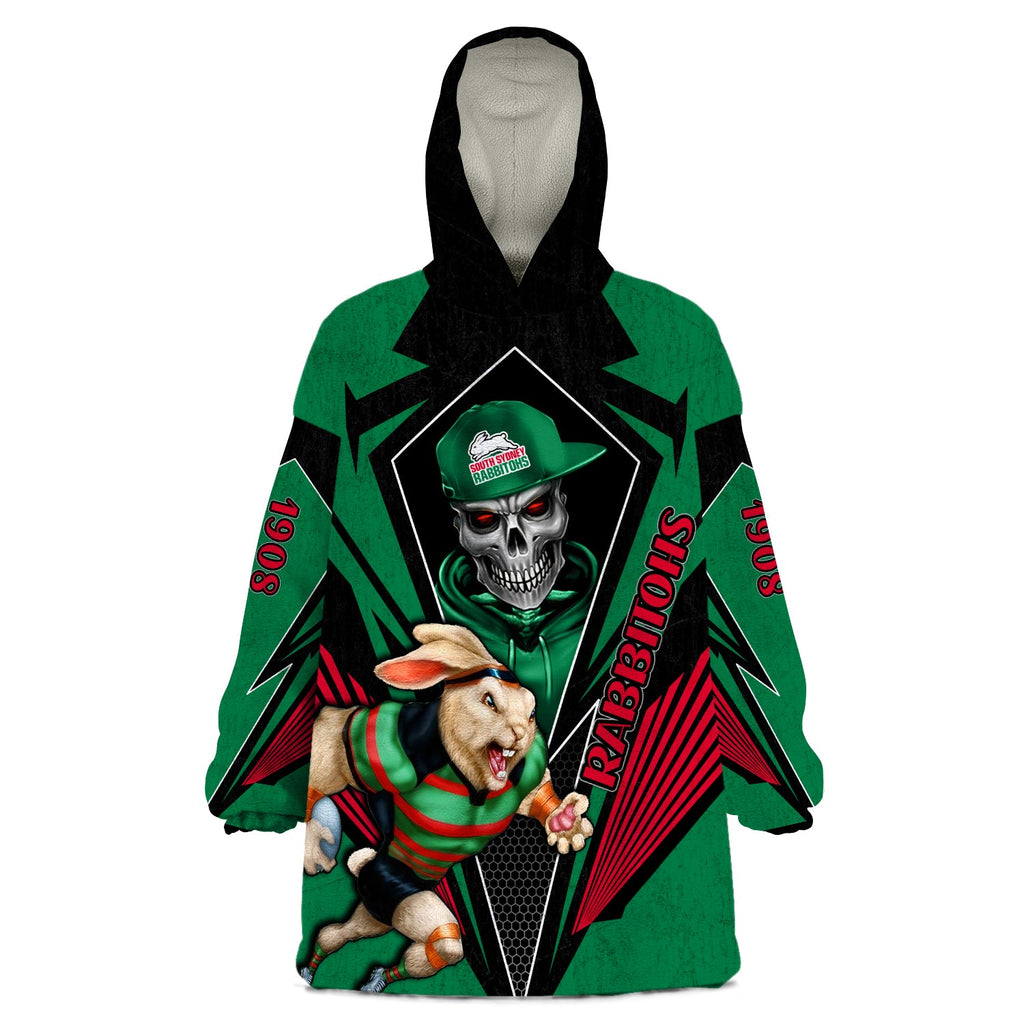 custom-personalised-rabbitohs-rugby-wearable-blanket-hoodie-mascot-south-sydney-since-1908-cool-skull