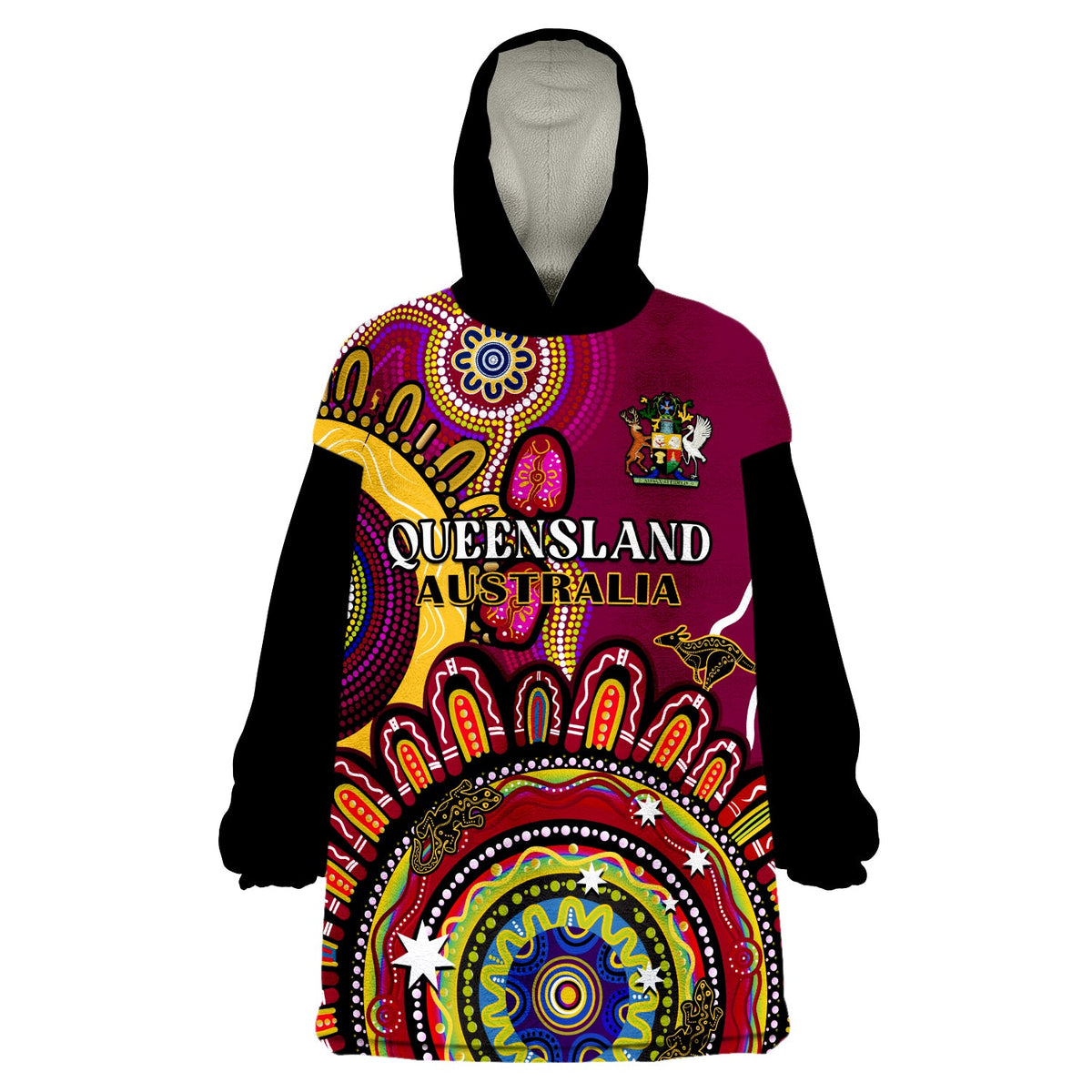 custom-personalised-queensland-state-wearable-blanket-hoodie-qld-australian-indigenous-art