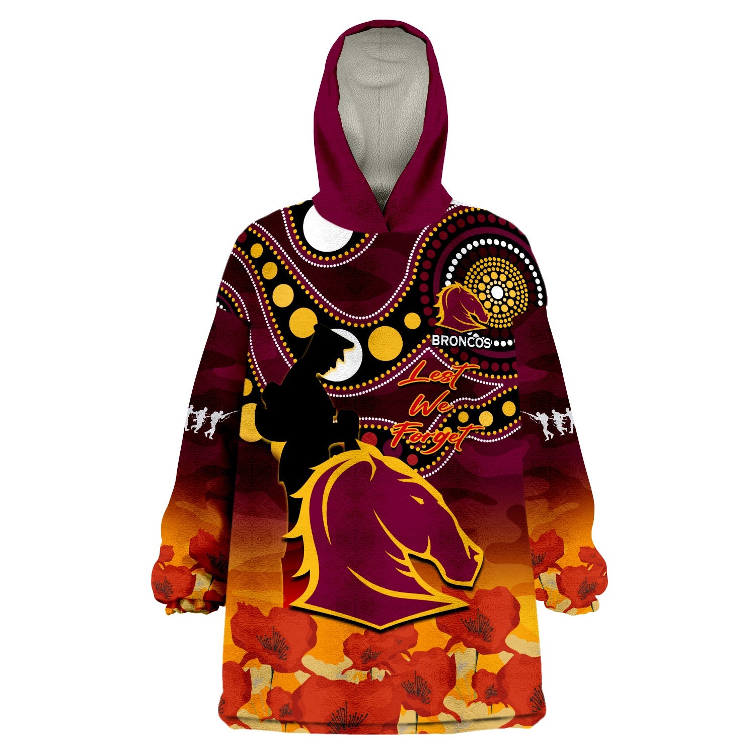 custom-text-and-number-brisbane-broncos-rugby-anzac-2023-wearable-blanket-hoodie-aboriginal-mix-poppy-lest-we-forget