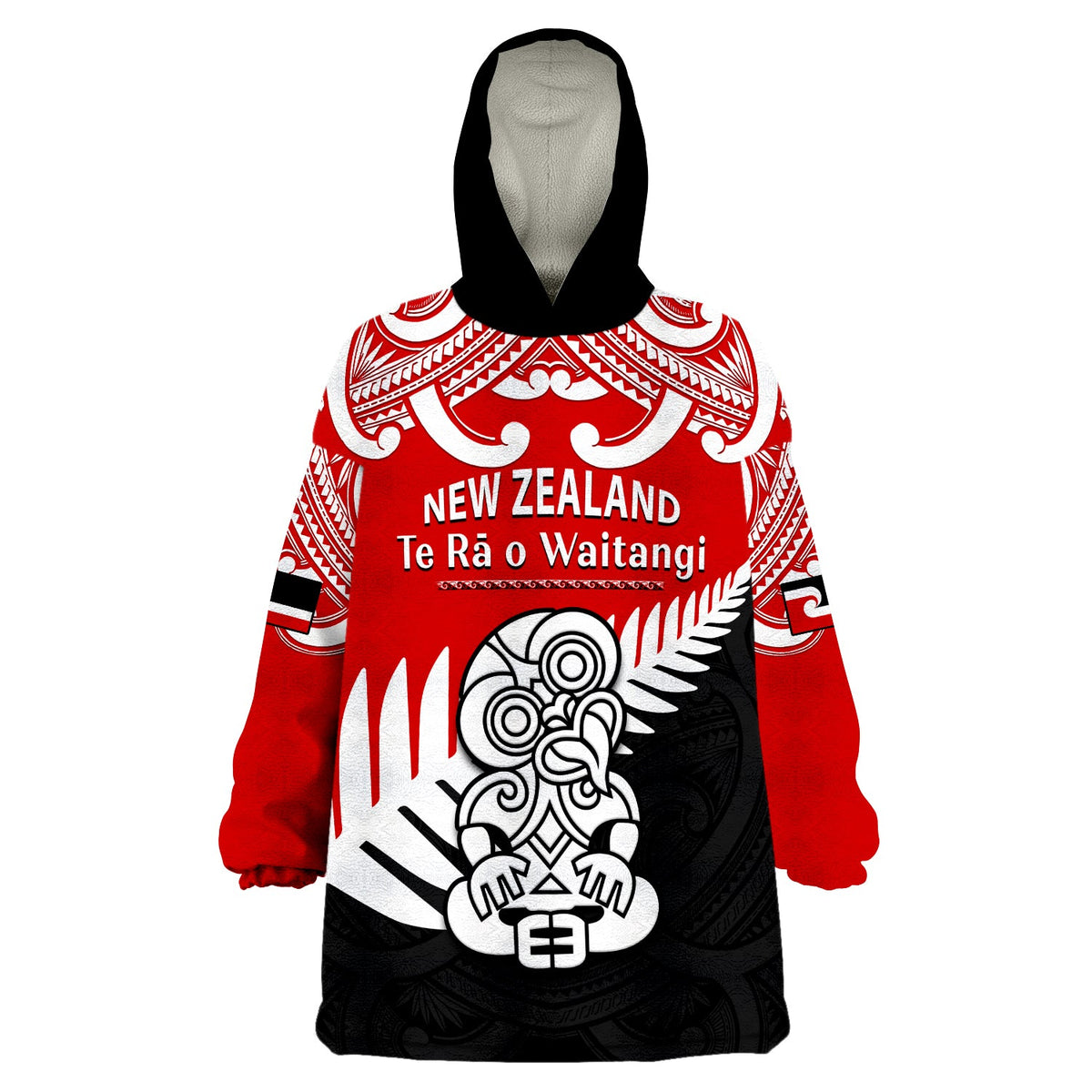custom-personalised-waitangi-day-wearable-blanket-hoodie-tino-rangatiratanga-flag-with-tiki-maori-fern