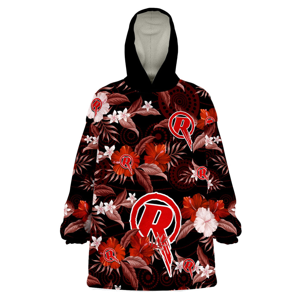 custom-text-and-number-melbourne-renegades-cricket-wearable-blanket-hoodie-aboriginal-art-mix-tropical-flowers