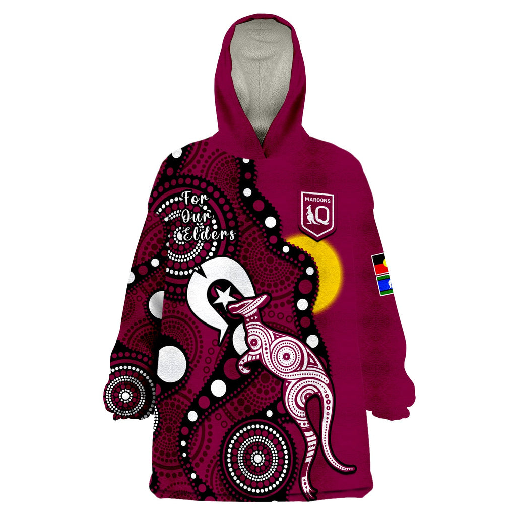 maroons-rugby-naidoc-2023-wearable-blanket-hoodie-qld-for-our-elders-indigenous-art