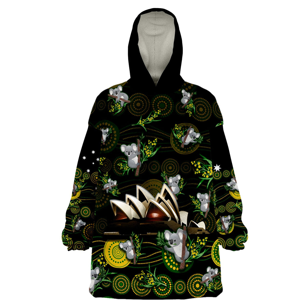 custom-personalised-australia-wearable-blanket-hoodie-aboriginal-golden-wattle-mix-koala-and-sydney-opera-house