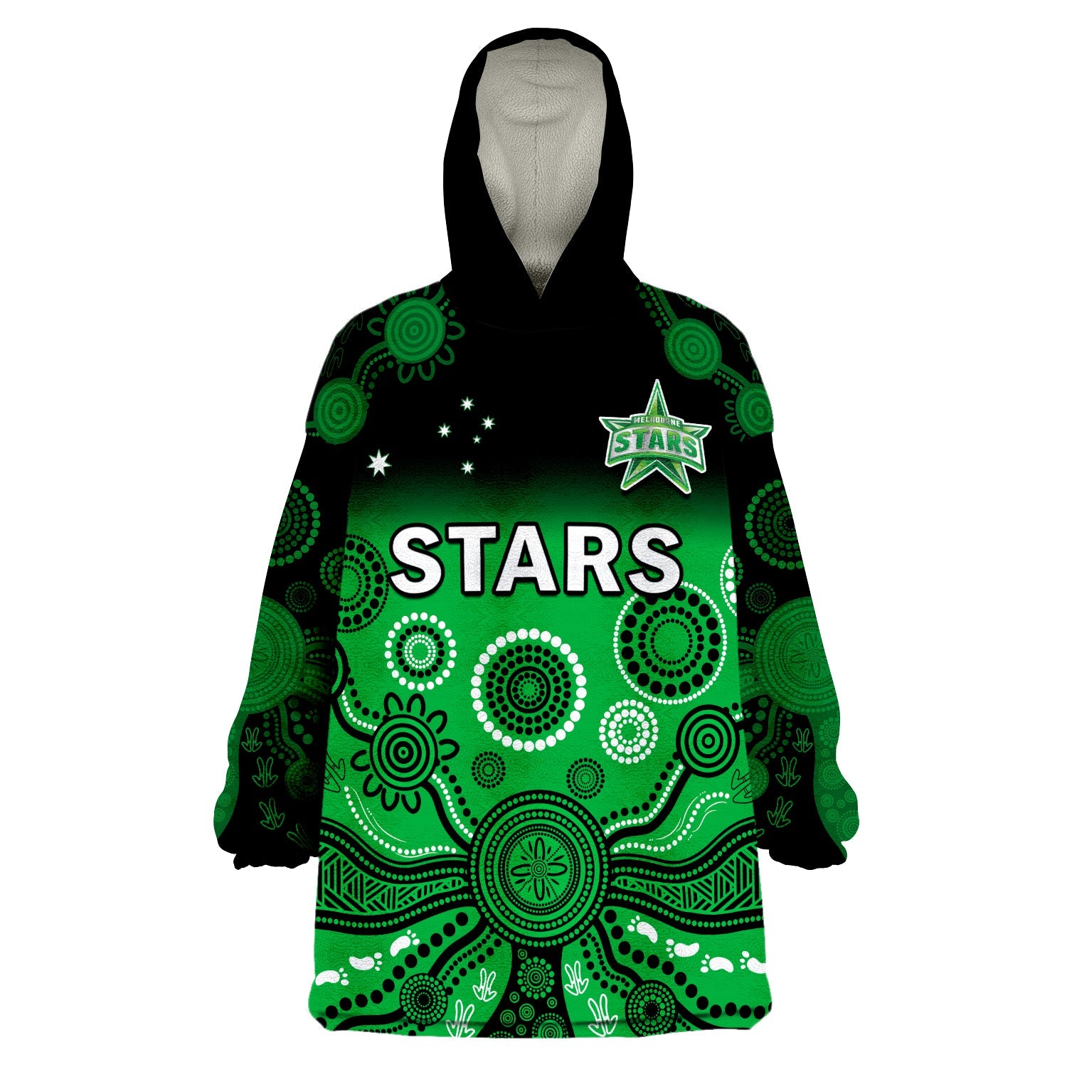 stars-cricket-wearable-blanket-hoodie-melbourne-team-green-gradient-aboriginal-art