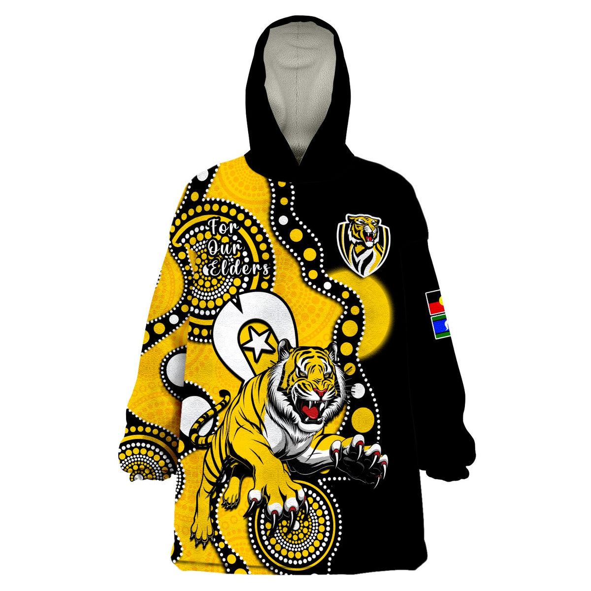 custom-text-and-number-richmond-football-naidoc-2023-wearable-blanket-hoodie-tigers-for-our-elders-indigenous-art