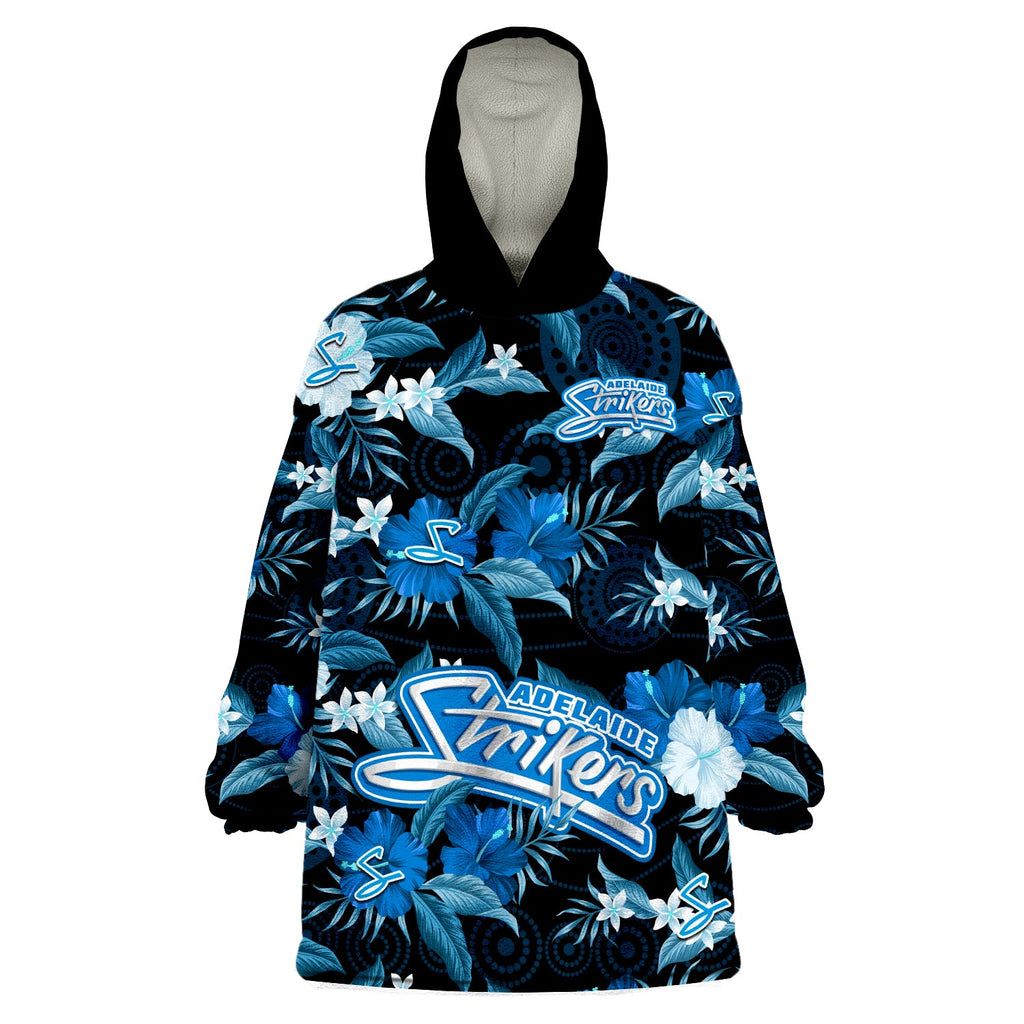 custom-text-and-number-adelaide-strikers-cricket-wearable-blanket-hoodie-aboriginal-art-mix-tropical-flowers