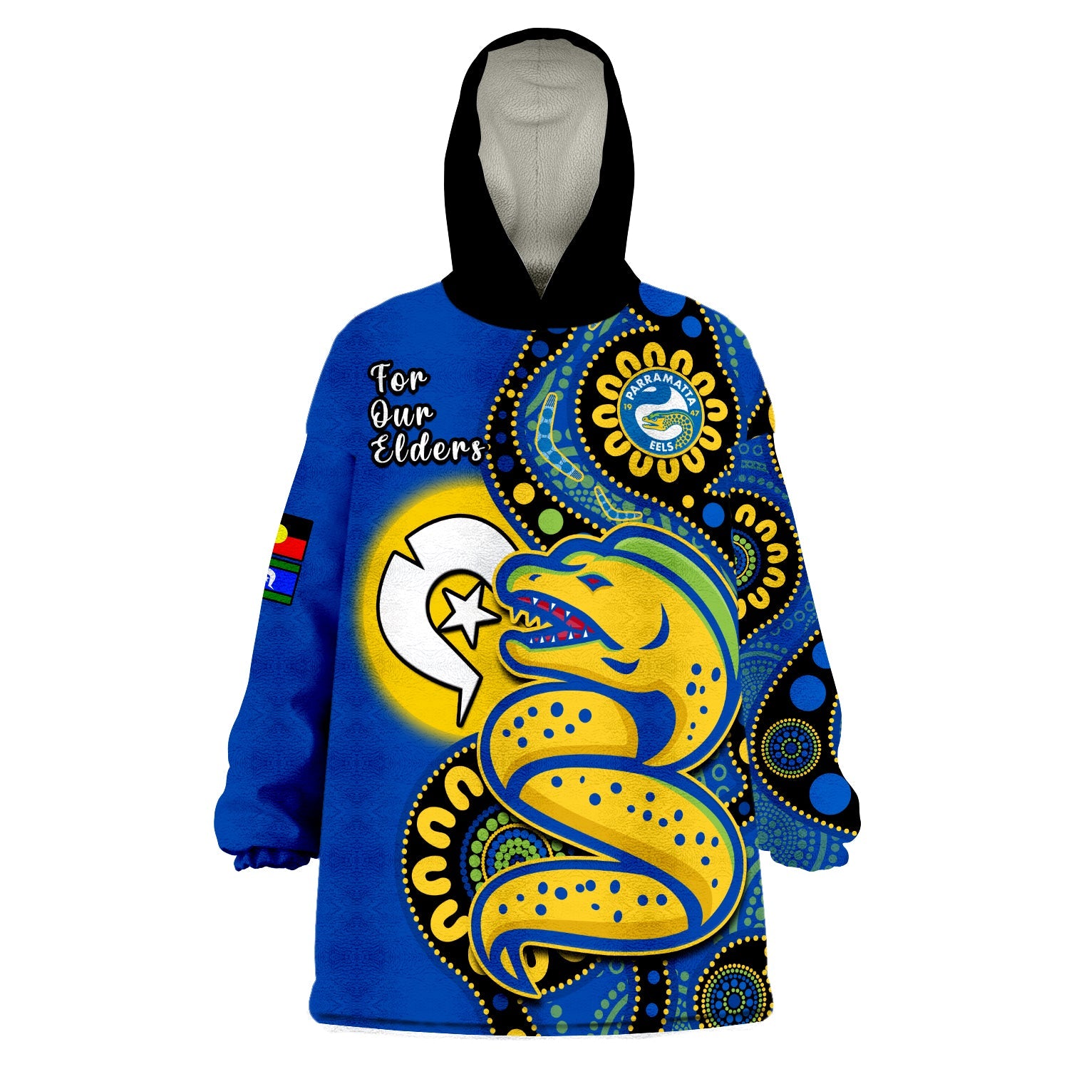 custom-text-and-number-eels-rugby-naidoc-2023-wearable-blanket-hoodie-for-our-elders-aboriginal