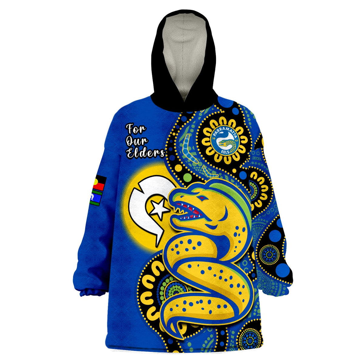 custom-text-and-number-eels-rugby-naidoc-2023-wearable-blanket-hoodie-for-our-elders-aboriginal