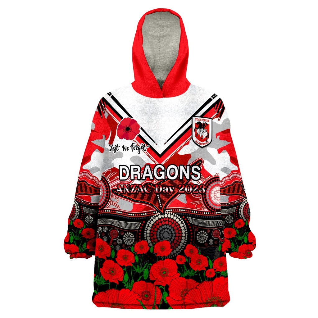dragons-rugby-anzac-2023-wearable-blanket-hoodie-aboriginal-mix-poppy-lest-we-forget