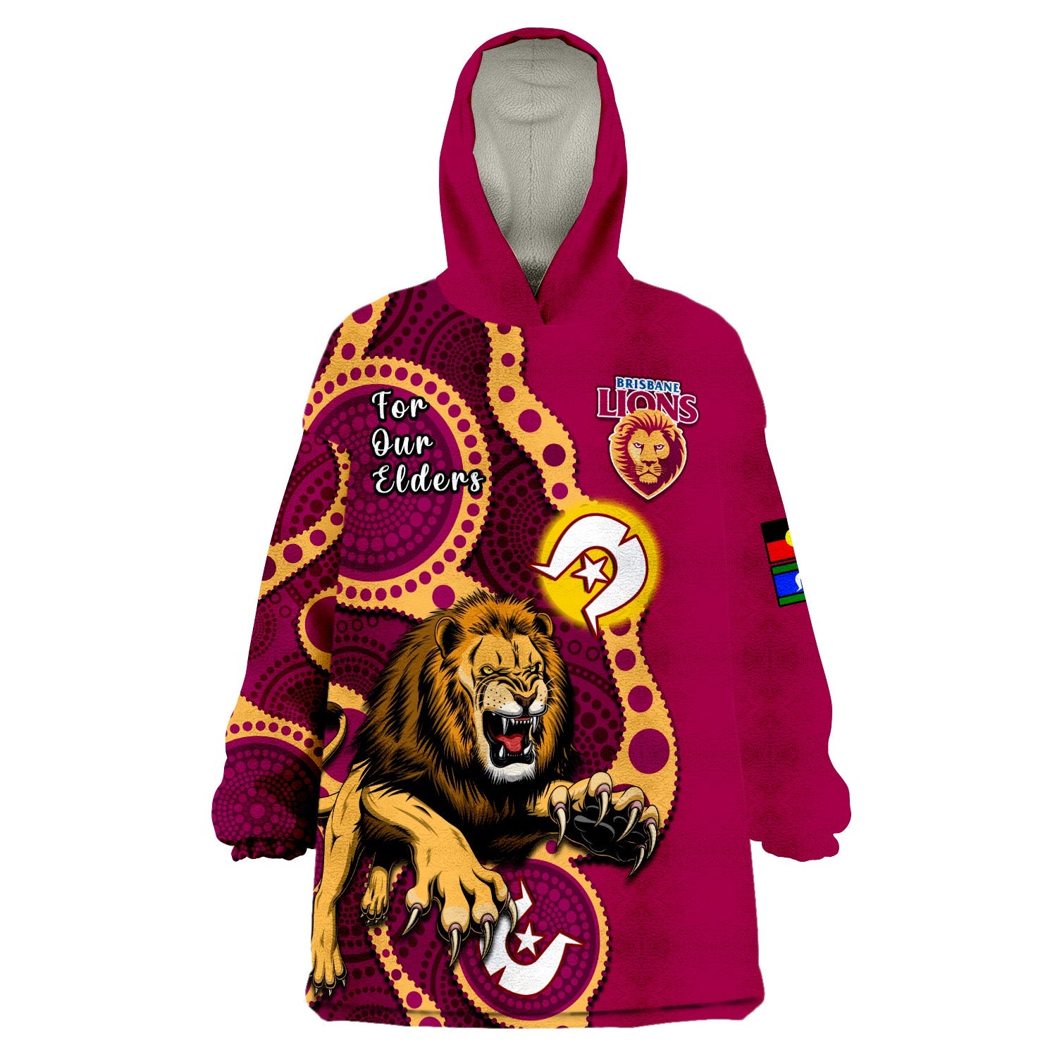 brisbane-lions-football-naidoc-2023-wearable-blanket-hoodie-for-our-elders-indigenous-art