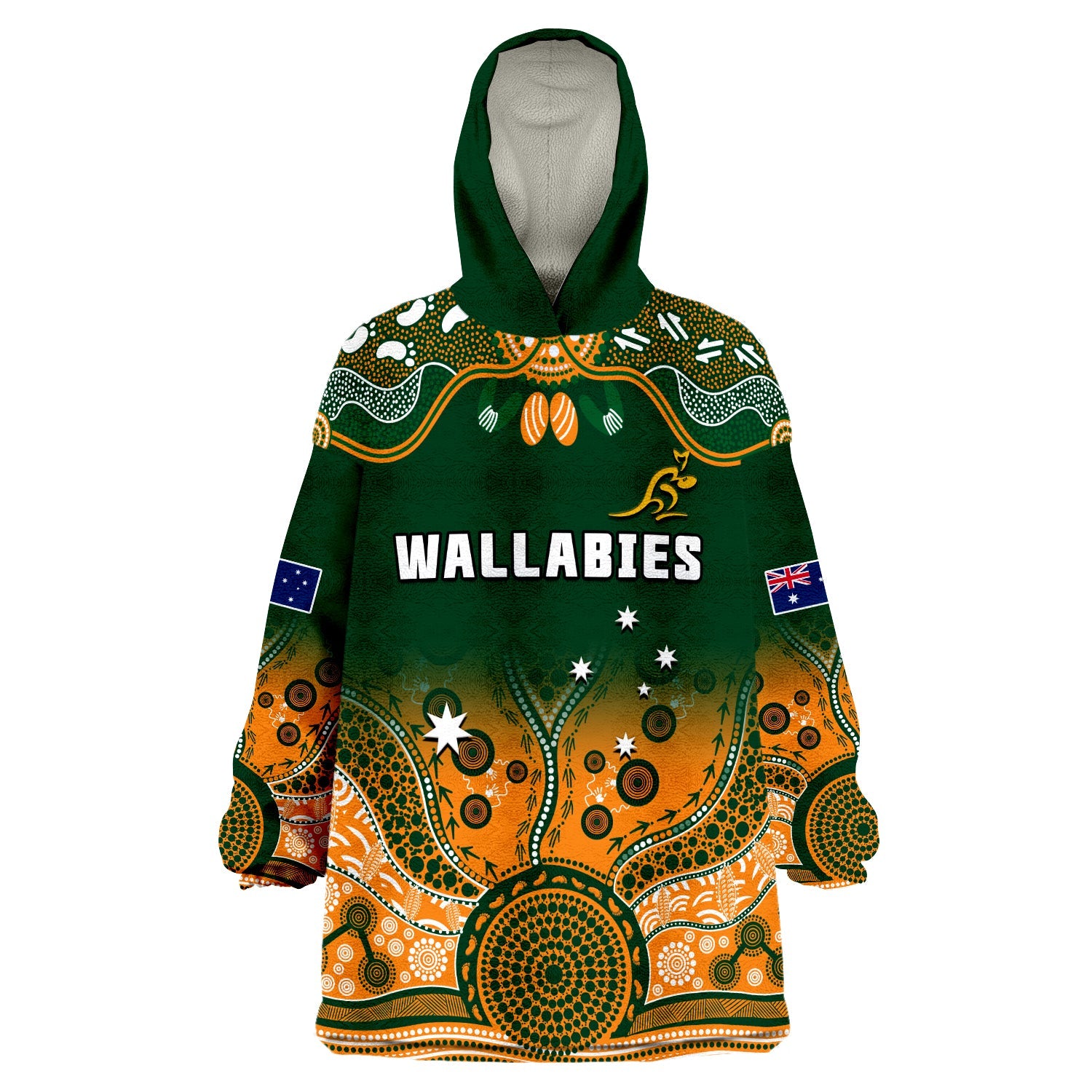 custom-text-and-number-australia-rugby-wearable-blanket-hoodie-wallabies-kangaroo-green-aboriginal