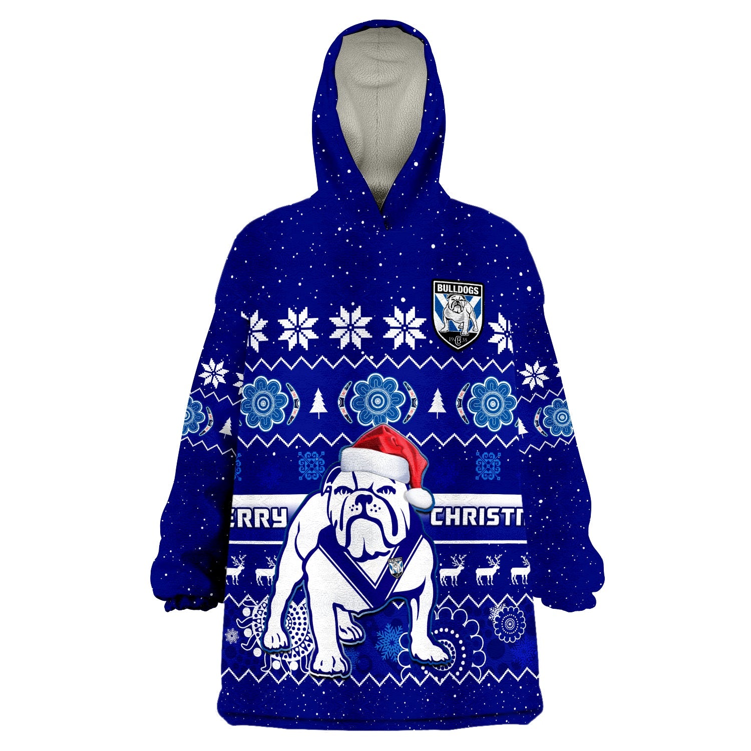 custom-personalised-bulldogs-rugby-christmas-wearable-blanket-hoodie-berries-merry-xmas-aboriginal-art