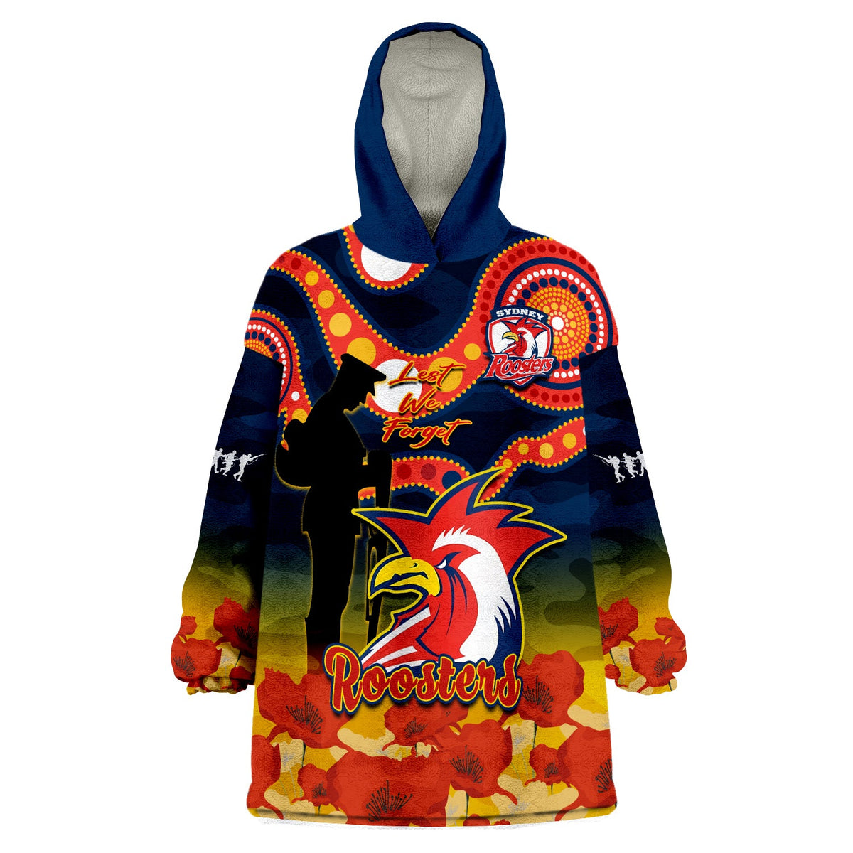 roosters-rugby-anzac-2023-wearable-blanket-hoodie-dots-poppy-mix-camouflage-lest-we-forget