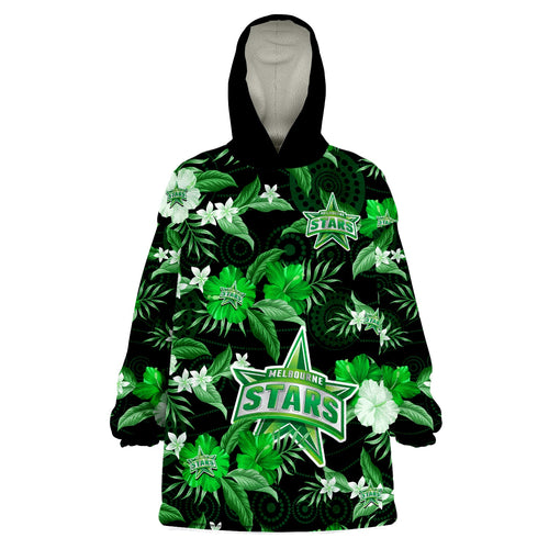 melbourne-stars-cricket-wearable-blanket-hoodie-aboriginal-art-mix-tropical-flowers