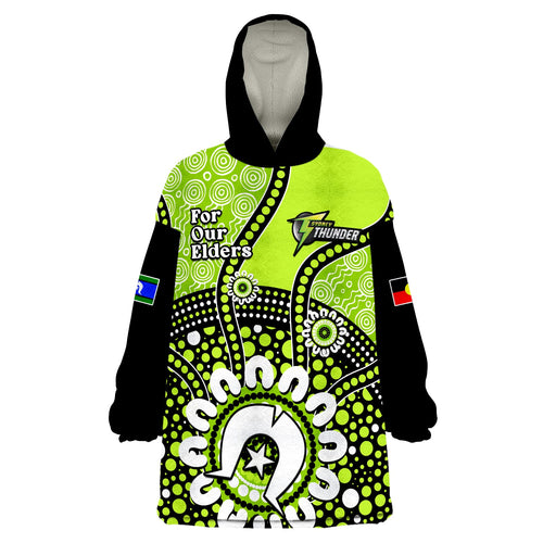custom-text-and-number-sydney-thunder-naidoc-2023-wearable-blanket-hoodie-indigenous-for-our-elders