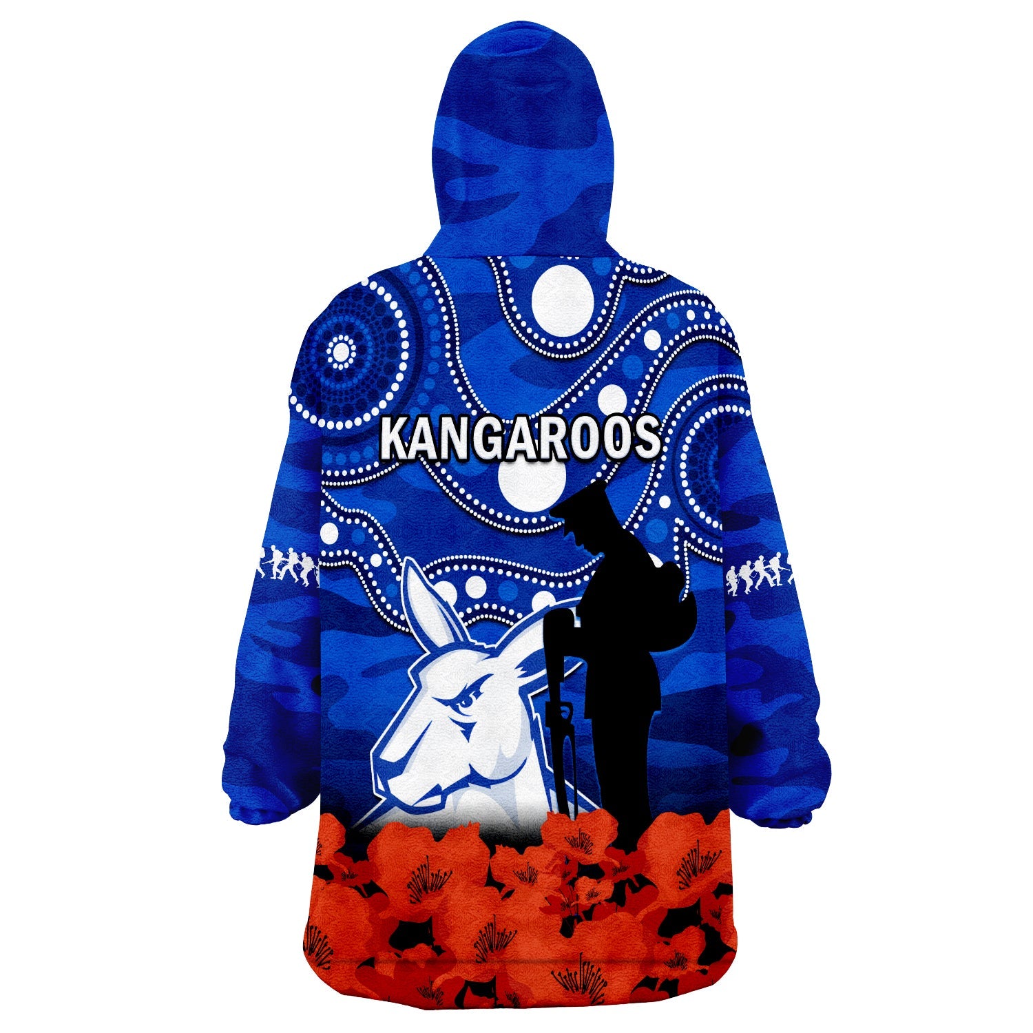north-melbourne-football-anzac-2023-wearable-blanket-hoodie-kangaroos-aboriginal-mix-poppy-camouflage