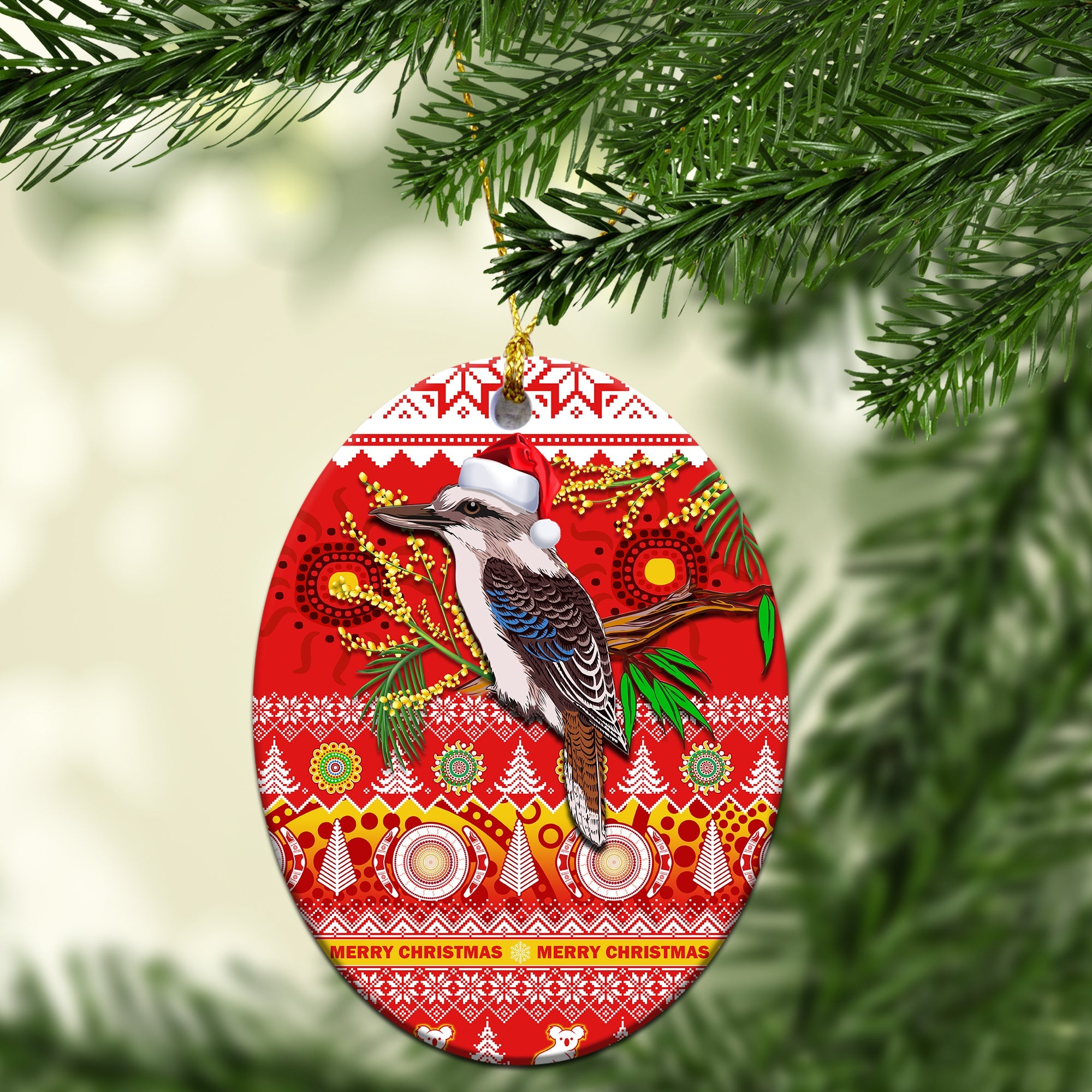 australia-chirstmas-ornaments-kookaburra-mix-golden-wattle-aboriginal-art-merry-christmas
