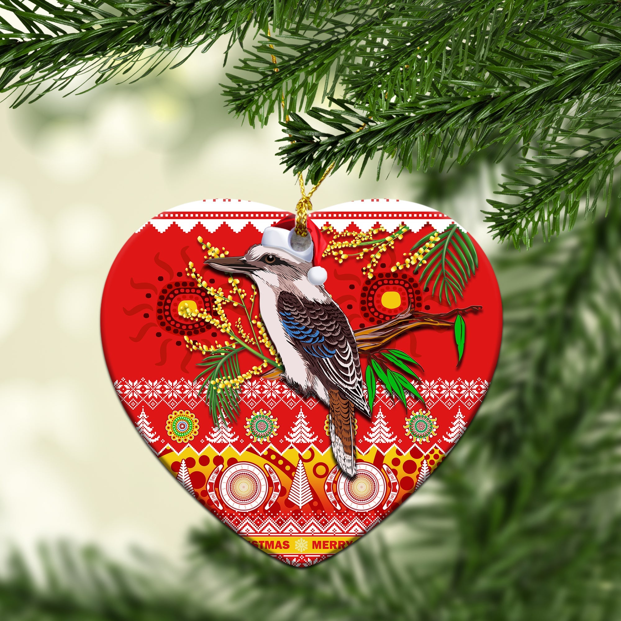 australia-chirstmas-ornaments-kookaburra-mix-golden-wattle-aboriginal-art-merry-christmas