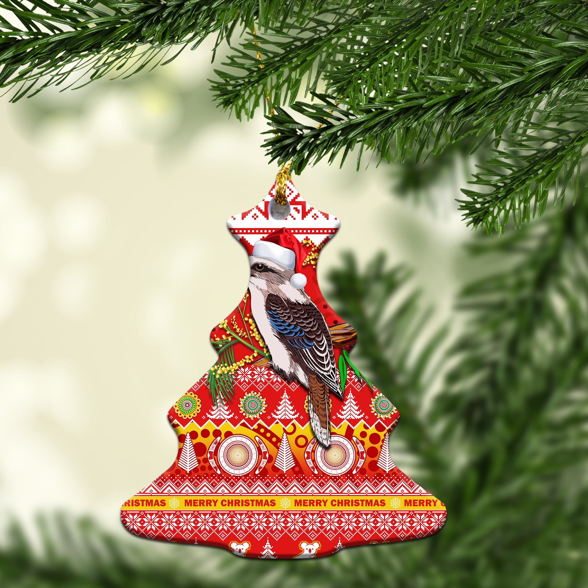 australia-chirstmas-ornaments-kookaburra-mix-golden-wattle-aboriginal-art-merry-christmas