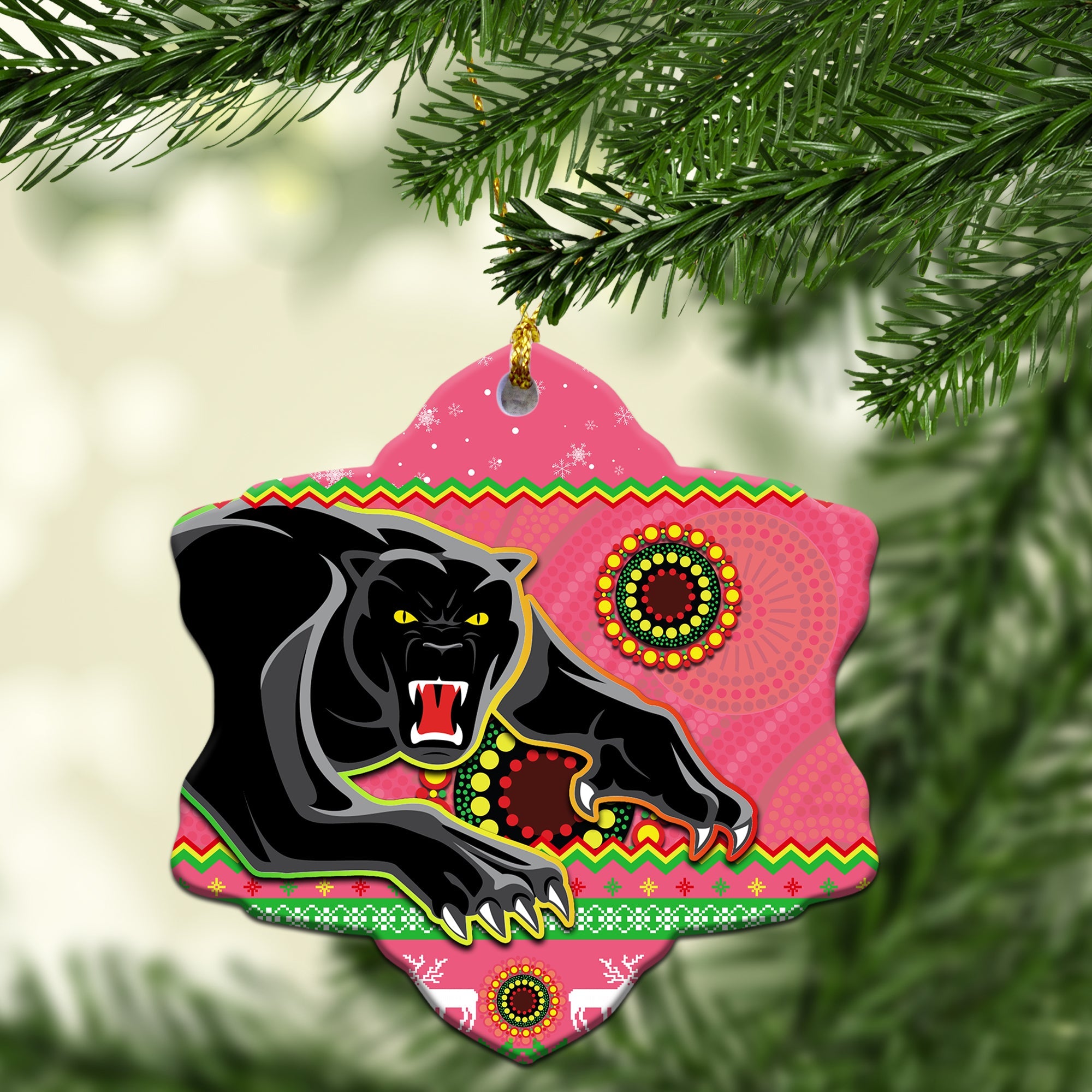 panthers-christmas-ornaments-aboriginal-pattern-penrith-pink-version