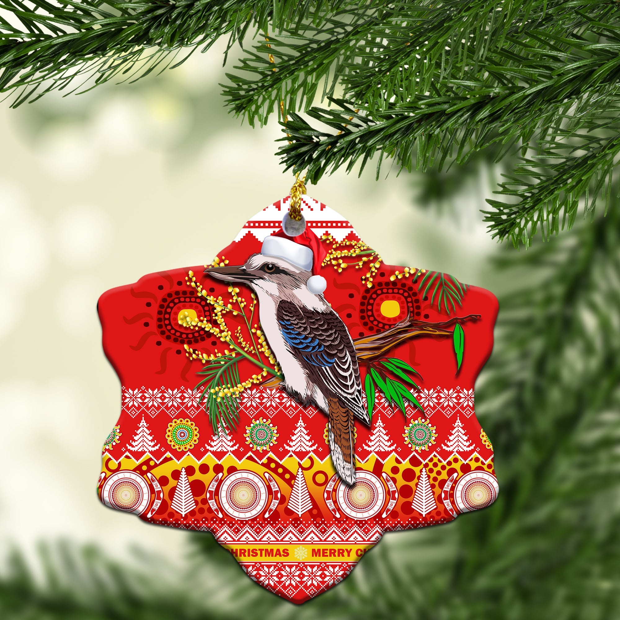 australia-chirstmas-ornaments-kookaburra-mix-golden-wattle-aboriginal-art-merry-christmas