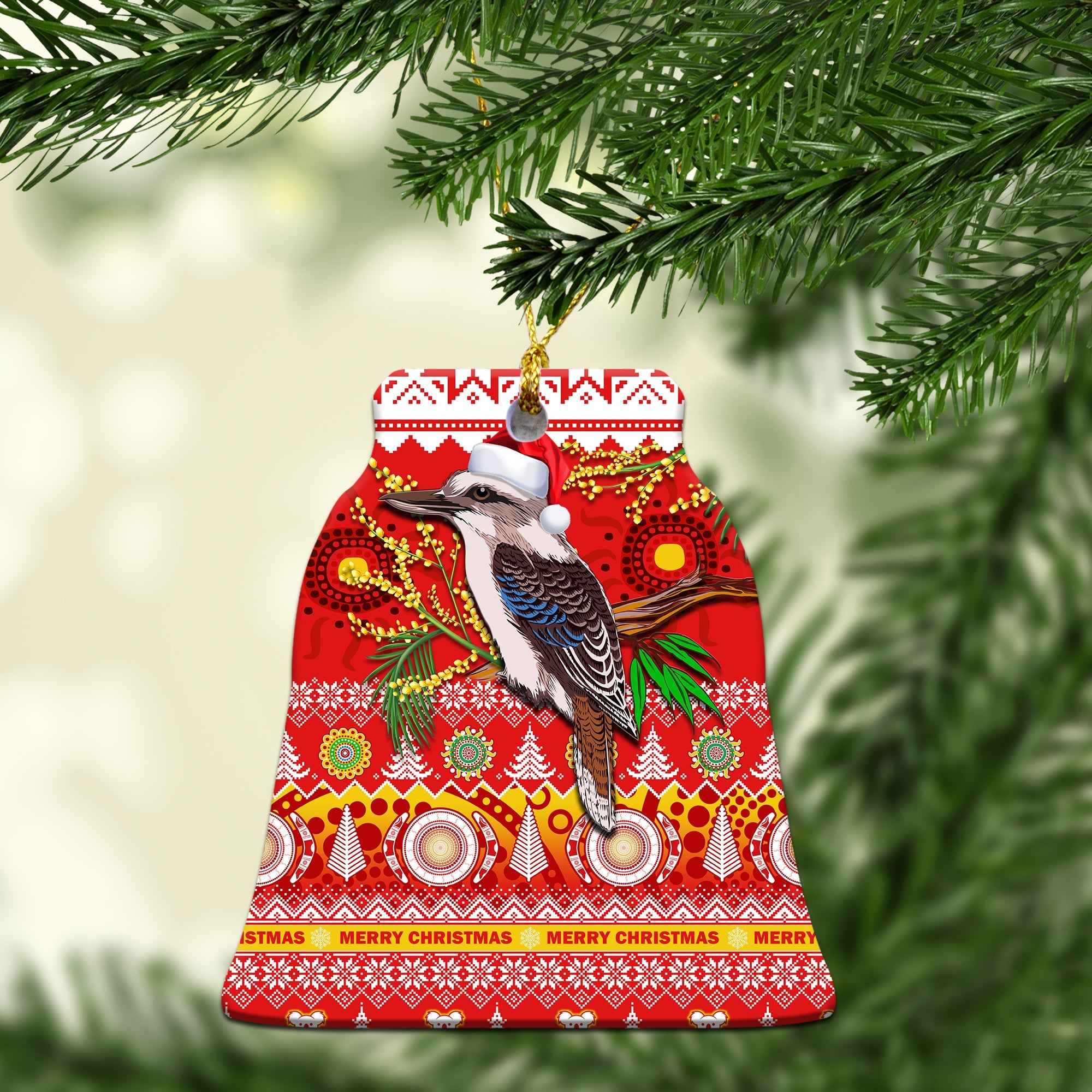 australia-chirstmas-ornaments-kookaburra-mix-golden-wattle-aboriginal-art-merry-christmas