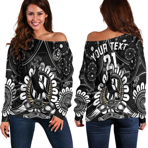 custom-personalised-magpies-football-women-off-shoulder-sweater-boomerang-indigenous-dots