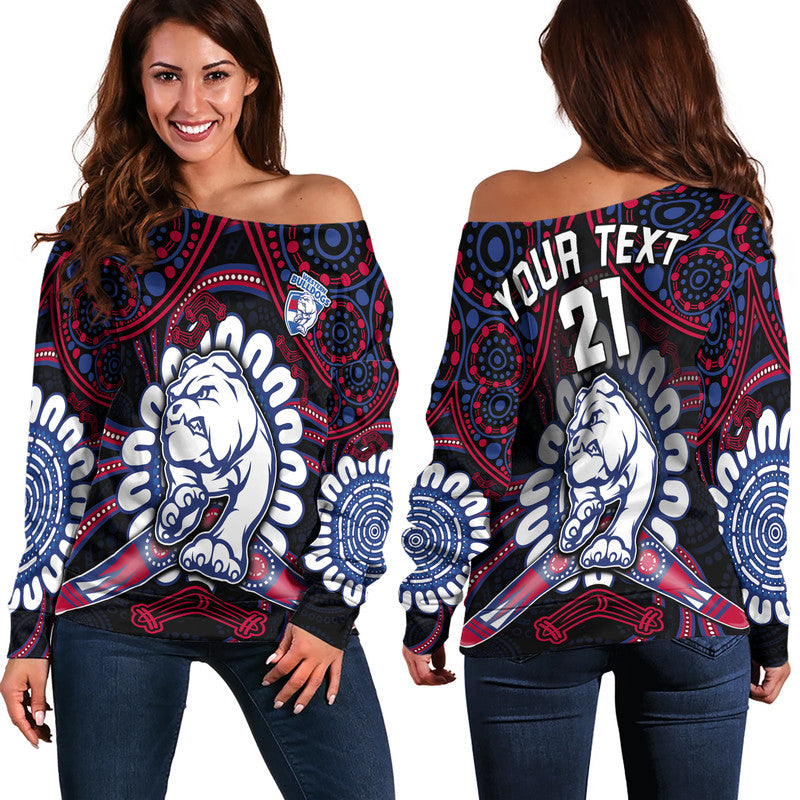 custom-personalised-western-bulldogs-football-women-off-shoulder-sweater-boomerang-indigenous-dots