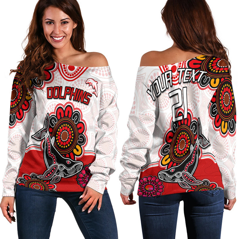 custom-personalised-dolphins-rugby-women-off-shoulder-sweater-indigenous-circles-and-waves-white