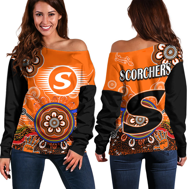 perth-scorchers-women-off-shoulder-sweater-cricket-indigenous-aboriginal-lizard-version