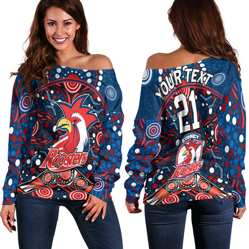 custom-personalised-roosters-rugby-women-off-shoulder-sweater-boomerang-indigenous-dots