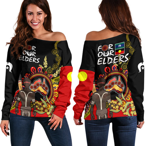 naidoc-2023-indigenous-women-off-shoulder-sweater-australia-map-with-golden-wattle