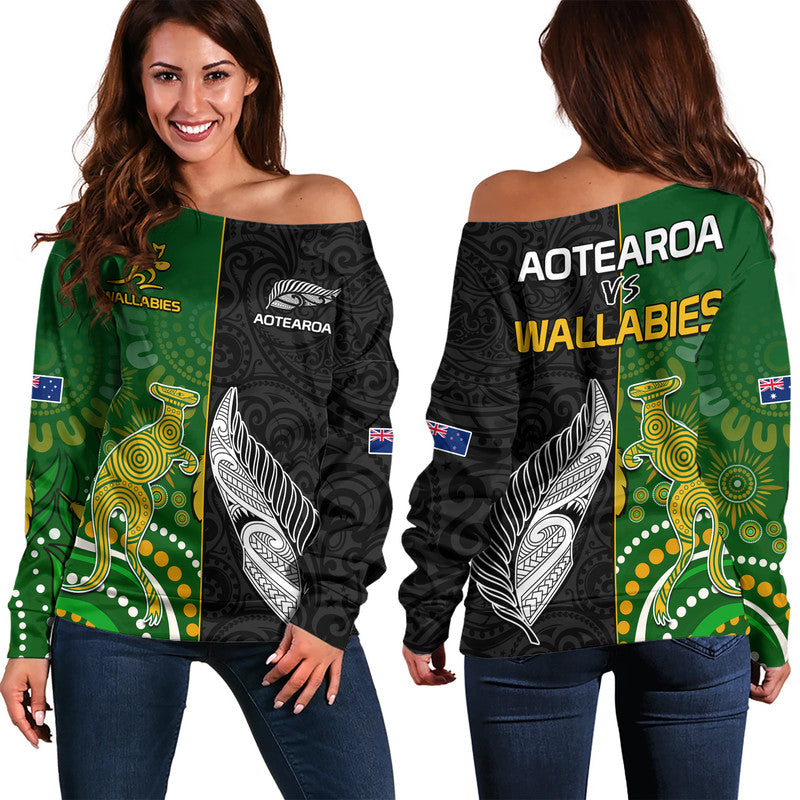 aotearoa-rugby-all-black-combine-australia-wallabies-women-off-shoulder-sweater-aboriginal-kangaroo-and-maori-fern