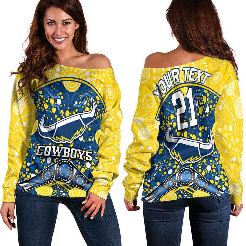 custom-personalised-cowboys-rugby-women-off-shoulder-sweater-boomerang-indigenous-dots