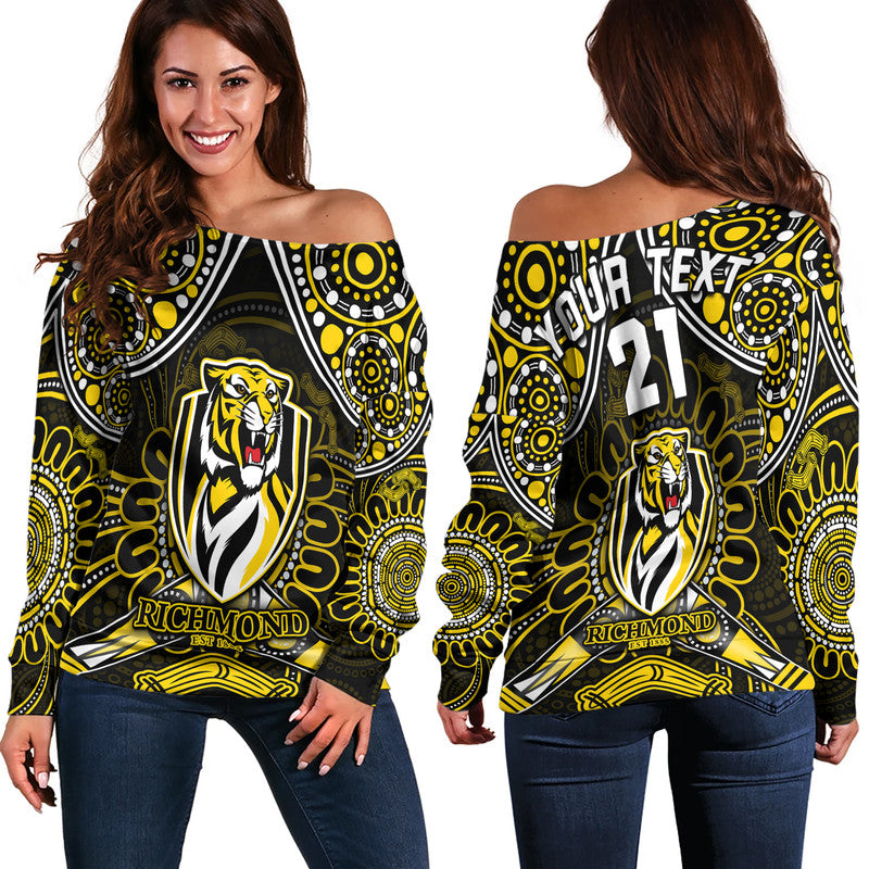 custom-personalised-richmond-tigers-football-women-off-shoulder-sweater-boomerang-indigenous-dots