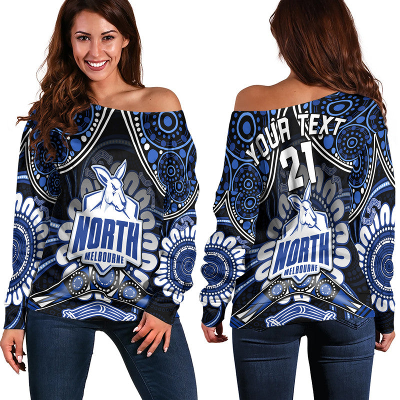 custom-personalised-kangaroos-football-women-off-shoulder-sweater-boomerang-indigenous-dots