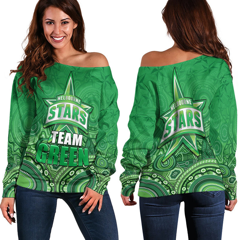 melbourne-team-green-indigenous-aboriginal-stars-arts-women-off-shoulder-sweater