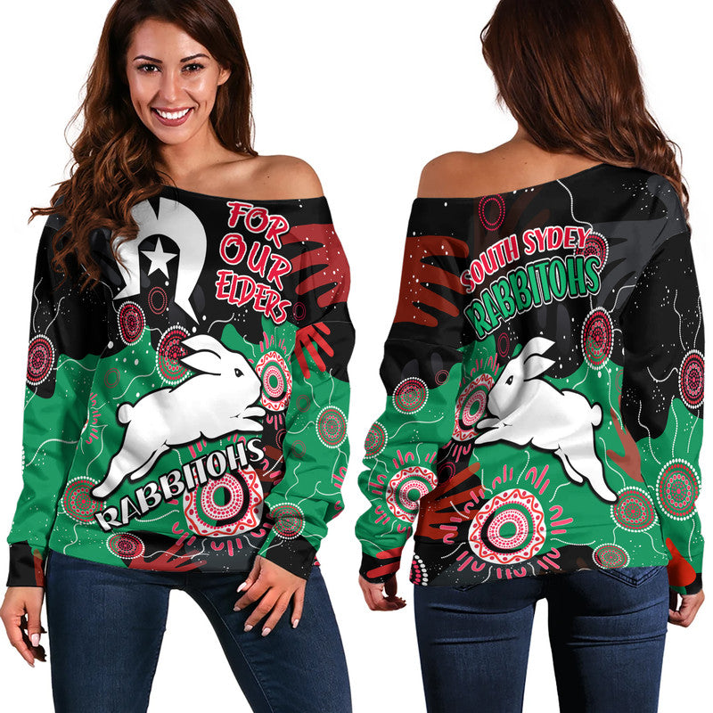 rabbitohs-rugby-naidoc-2023-women-off-shoulder-sweater-torres-strait-aboriginal