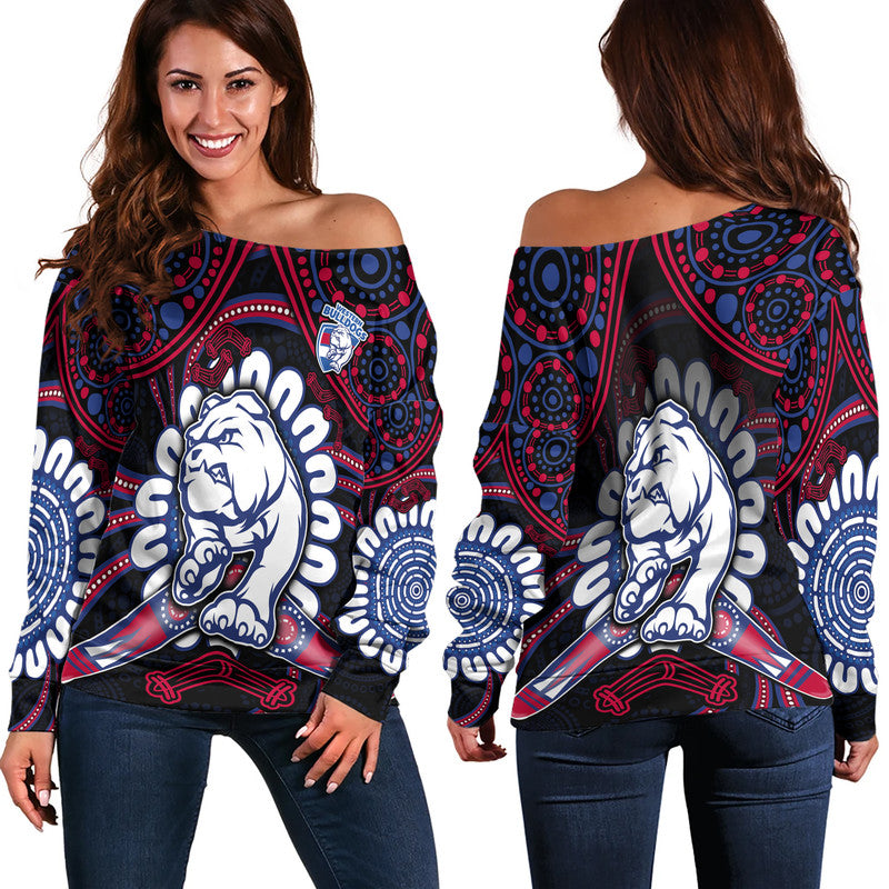 western-bulldogs-football-women-off-shoulder-sweater-boomerang-indigenous-dots