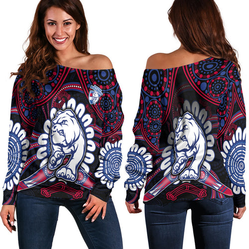 western-bulldogs-football-women-off-shoulder-sweater-boomerang-indigenous-dots