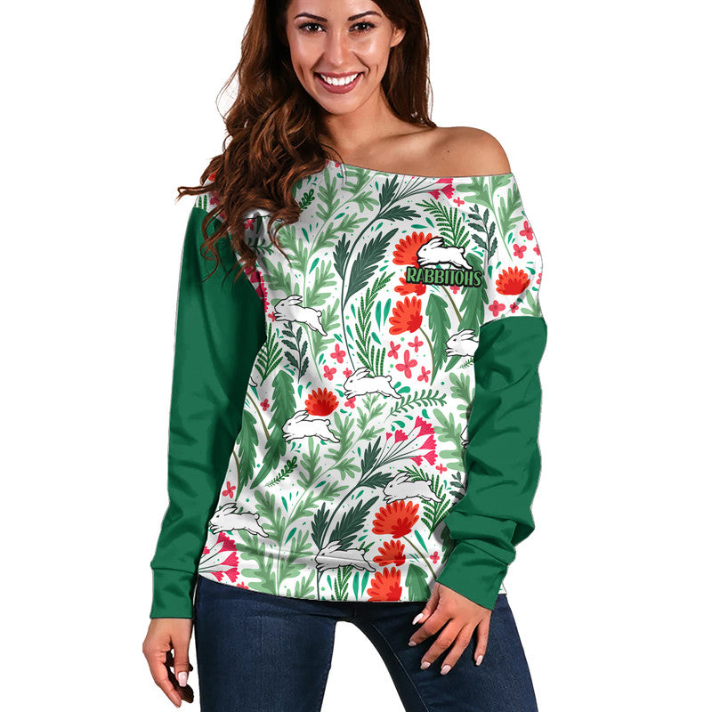 rabbitohs-poppy-flowers-field-women-off-shoulder-sweater