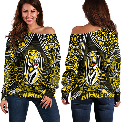 richmond-tigers-football-women-off-shoulder-sweater-boomerang-indigenous-dots