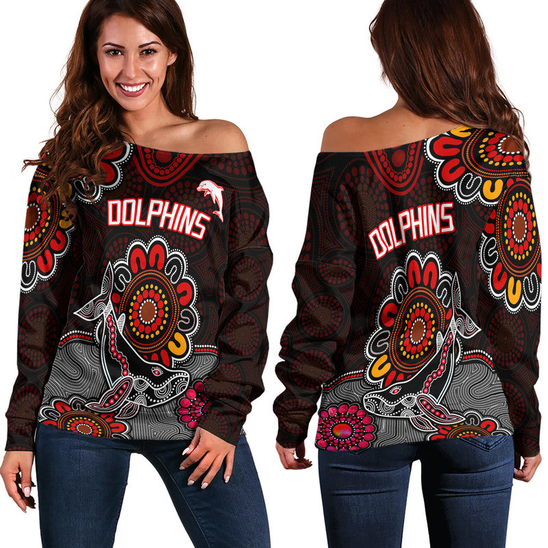 dolphins-rugby-women-off-shoulder-sweater-indigenous-circles-and-waves-black
