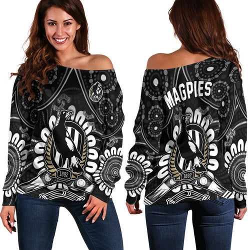 magpies-football-women-off-shoulder-sweater-boomerang-indigenous-dots