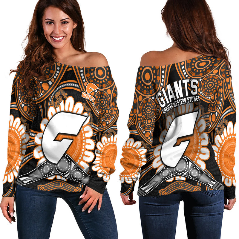 giants-football-women-off-shoulder-sweater-boomerang-indigenous-dots