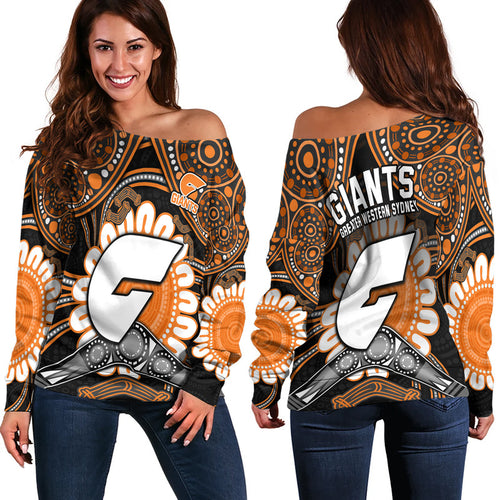 giants-football-women-off-shoulder-sweater-boomerang-indigenous-dots