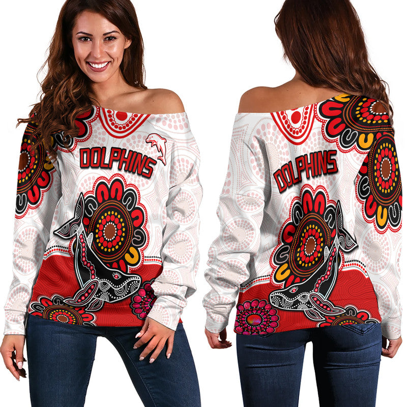 dolphins-rugby-women-off-shoulder-sweater-indigenous-circles-and-waves-white
